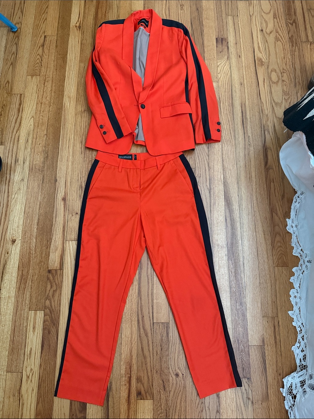 Wildfang Orange Tailored Pants with Black Side Stripe